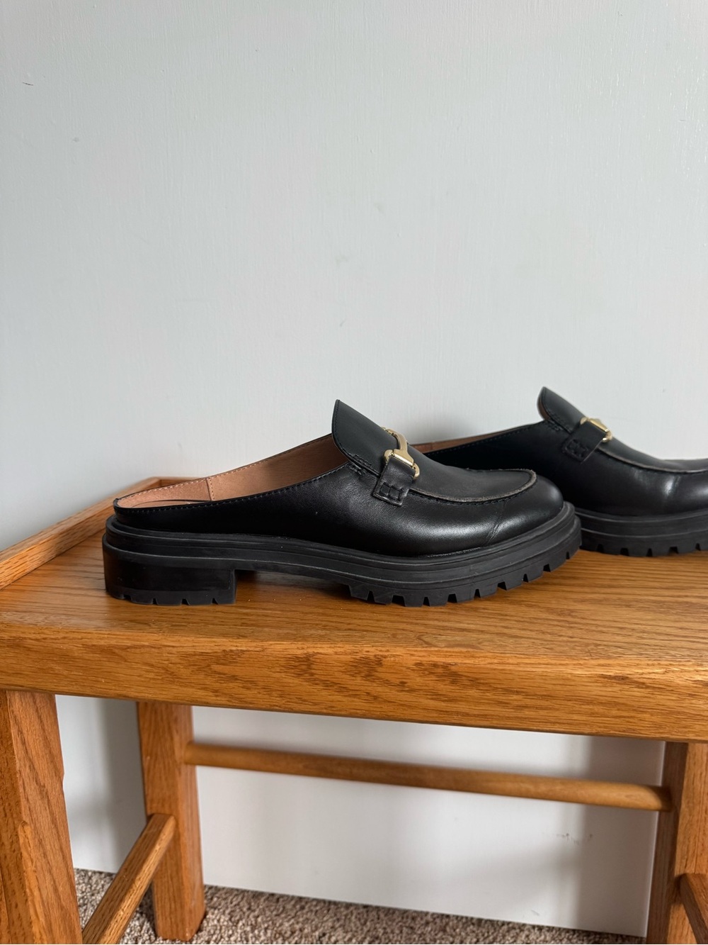 Madewell Black Leather Lug Sole Mule with Gold Bit - Picture 3 of 5